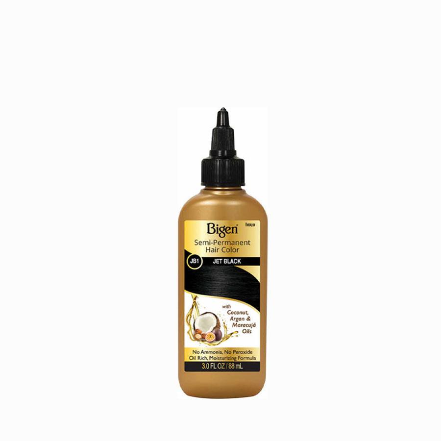 Bigen semi-permanent hair color in Jet Black with coconut argan and macadamia oils for moisturizing