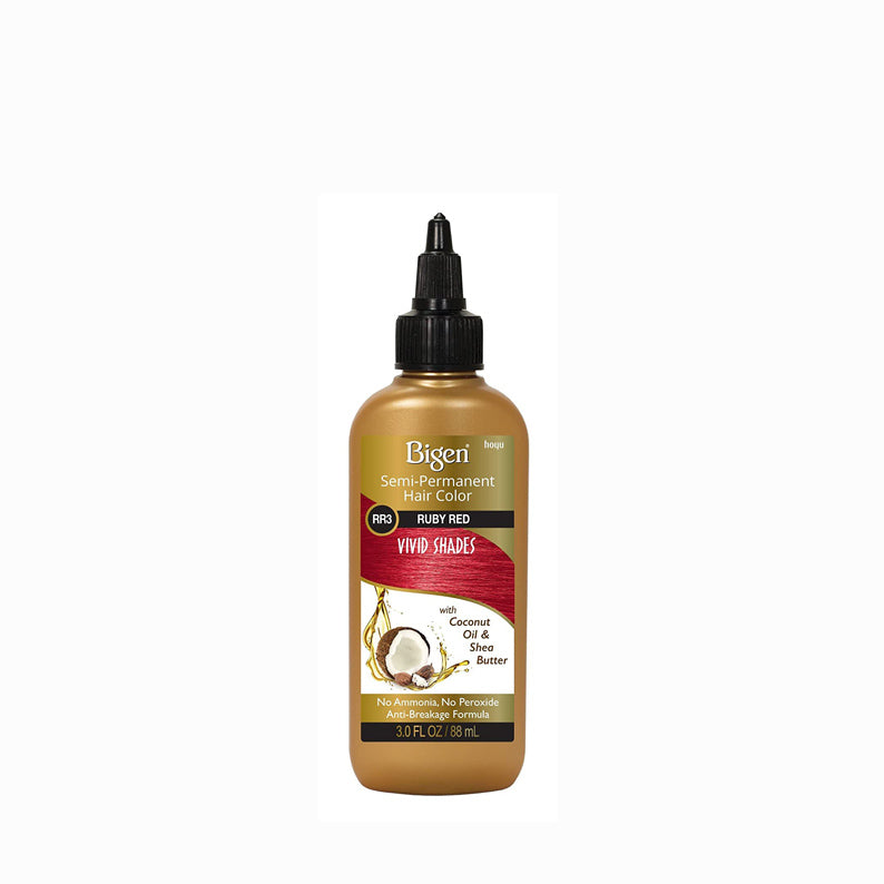 Bigen semi-permanent hair color Ruby Red bottle with coconut oil and shea butter for vivid shades