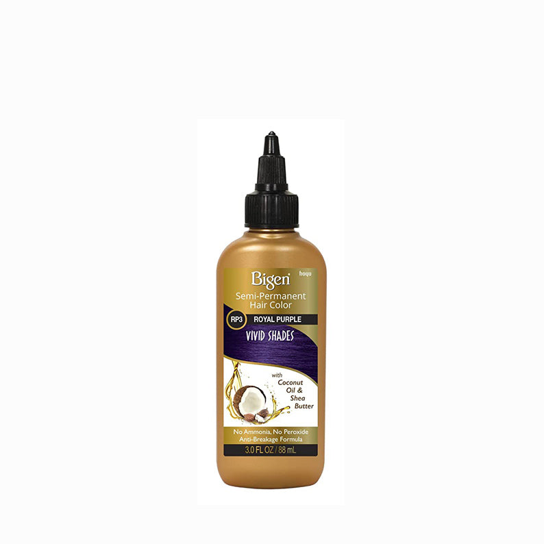 Bigen semi-permanent hair color in royal purple with coconut oil and shea butter 3oz bottle