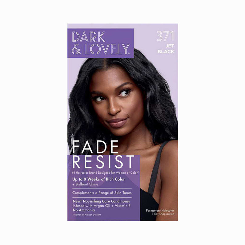 Dark and Lovely hair color kit 371 Jet Black with nourishing conditioner for rich, long-lasting color