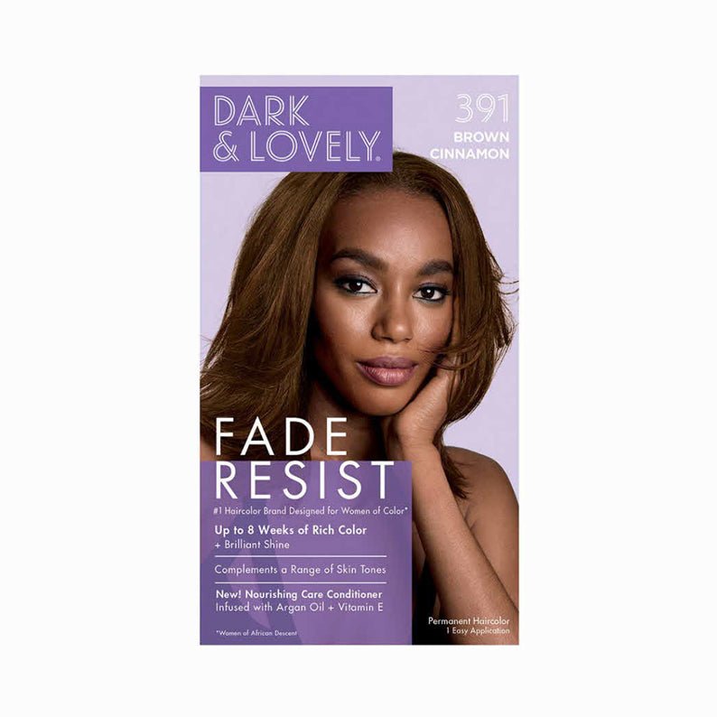 Dark and Lovely hair color kit in Brown Cinnamon 391 with nourishing care conditioner for rich color