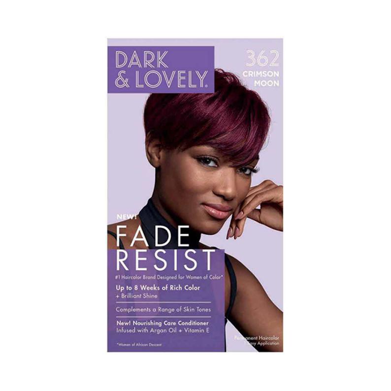 Dark and Lovely hair color kit in shade 362 Crimson Moon with fade resist formula and nourishing conditioner