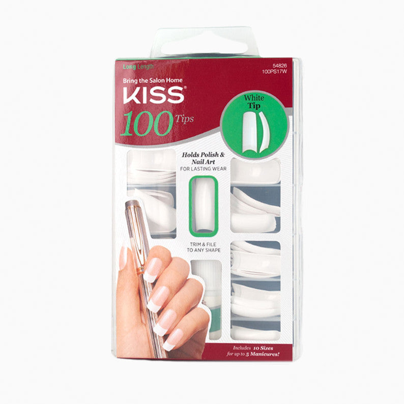 [Kiss] Acrylic Plain Nails 100 Tips - 100Ps17W White Tip - Makeup
