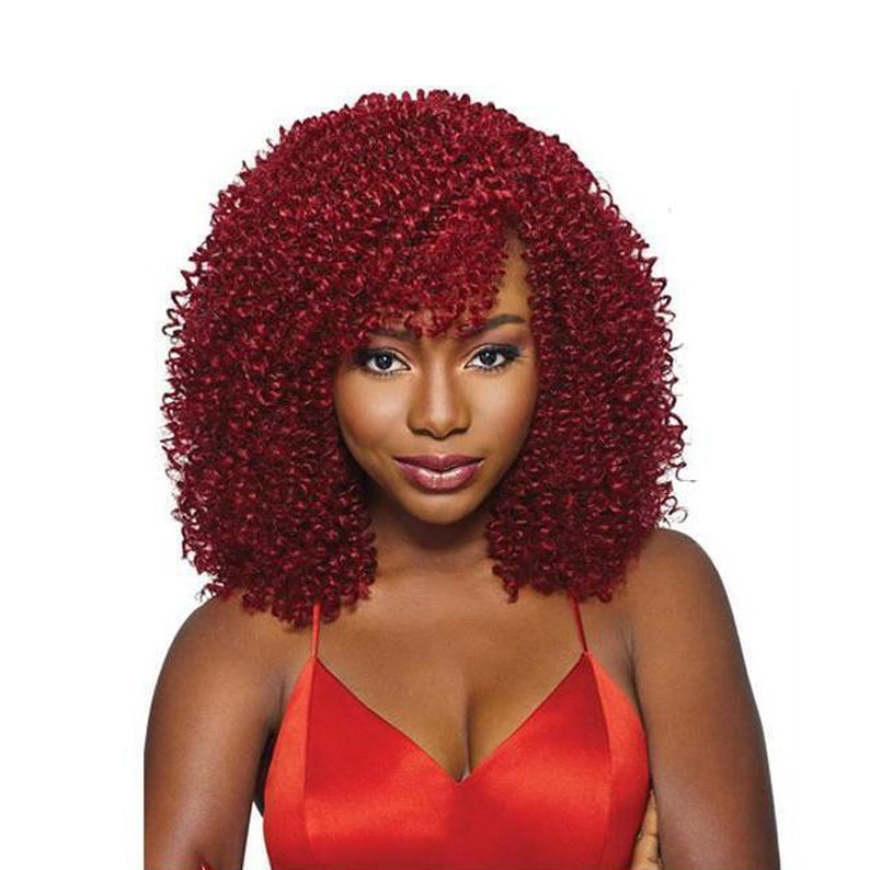 OUTRE 3C whirly loop braiding hair in vibrant burgundy curly style on woman