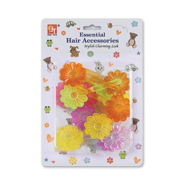 BEAUTY TOWN colorful translucent flower hair barrettes for girls pack of 8 on illustrated kids card
