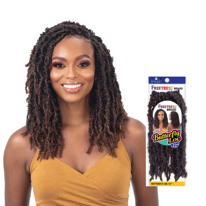 FreeTress Synthetic Hair Crochet Braids 2X Soft Faux Loc Curly 12 (6-Pack,  1B)
