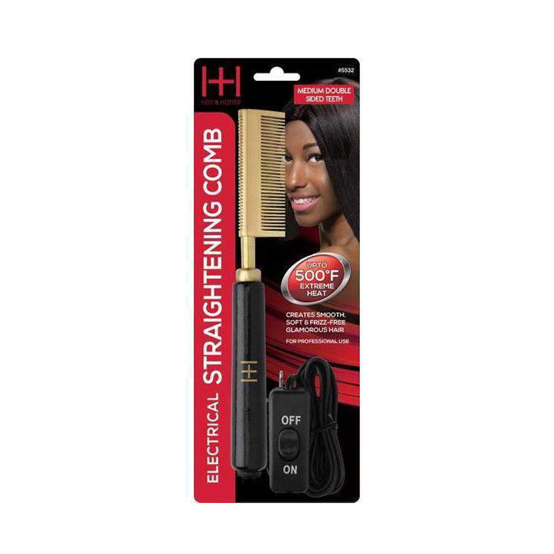 ANNIE HOT & HOTTER Electric Straightening Hot Comb [MEDIUM DOUBLE SIDED TEETH] #05532