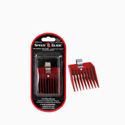 SPEED O GUIDE 11/16 inch clipper guard red plastic with metal attachment shown packaged and loose for hair trimming