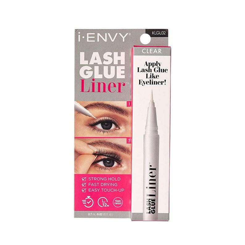 IVY BEAUTY by KISS clear lash glue liner pen packaging showing precise applicator tip and eye application steps