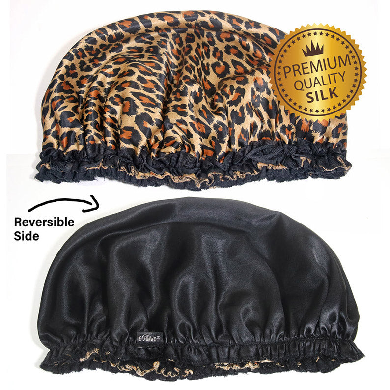 FIRSTLINE EVOLVE Black Cheetah Satin Reversible Bonnet #668