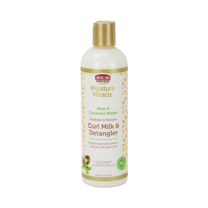 AFRICAN PRIDE Moisture Miracle Aloe & Coconut Water Hydrate & Renew Curl Milk & Detangler 12OZ