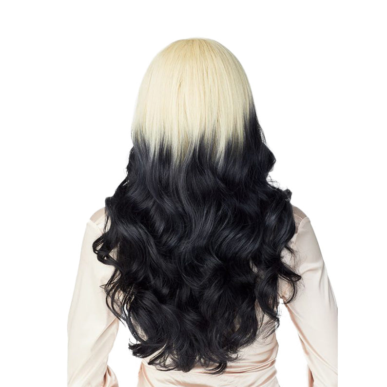 Empress Shear Muse Kanesha lace front wig long wavy ombre balayage blonde to black hair by SENSATIONNEL shown from back