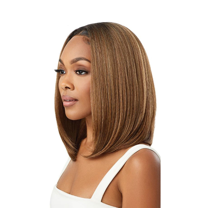OUTRE 13x4 lace frontal wig straight shoulder length bob in honey brown with center part