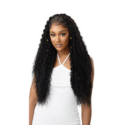 OUTRE pre-braided lace frontal wig long curly black with cornrow braided top and gold beads