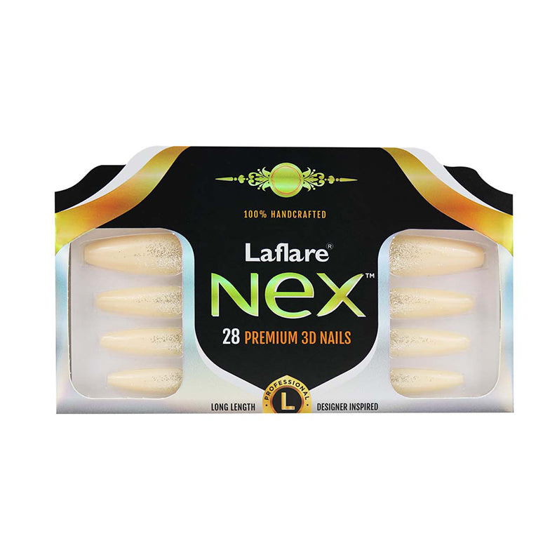 LAFLARE Nex 28 premium 3D nails boxed set with neutral beige long coffin nail tips for salons