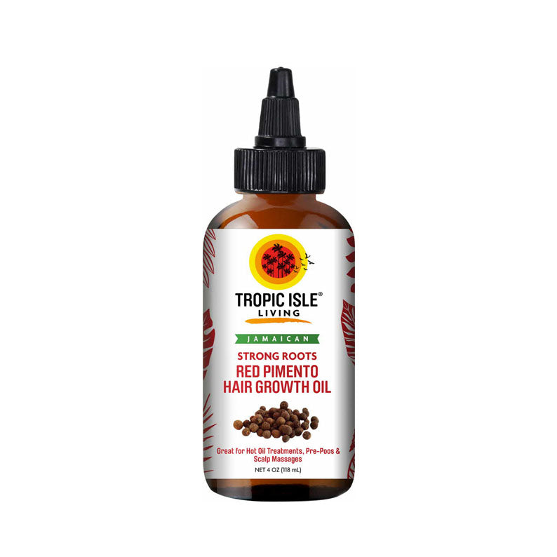 Tropic Isle Living red pimento hair growth oil bottle for scalp massage and strong roots