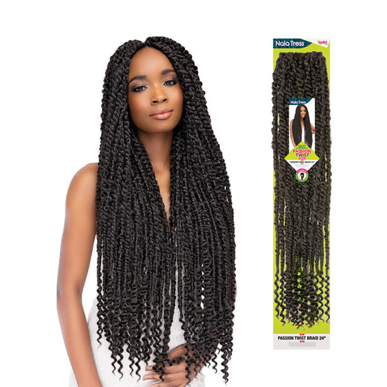JANET passion twist braid hair 24 inch long synthetic braids with curly ends modeled on woman