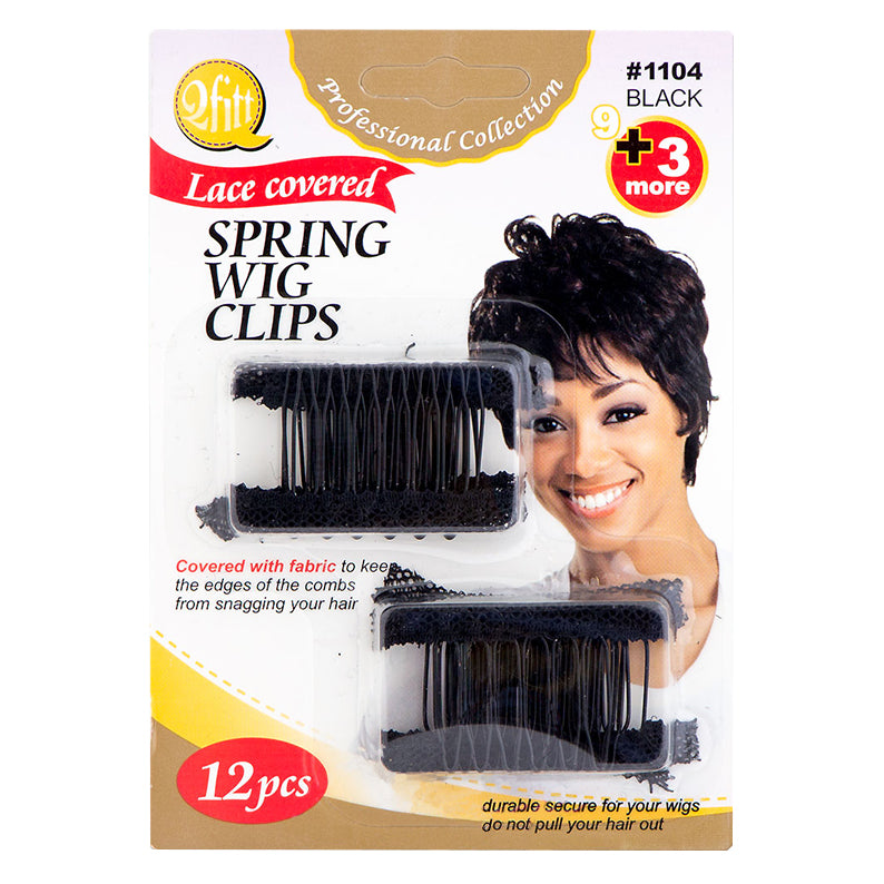 Pack of 12 black lace covered wig clips spring combs for secure wig attachment and comfort