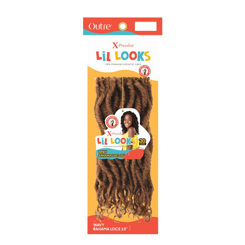 OUTRE Lil Looks Wavy Bahama Locs braid pack with brown curls and model image kids wavy locs hair extensions