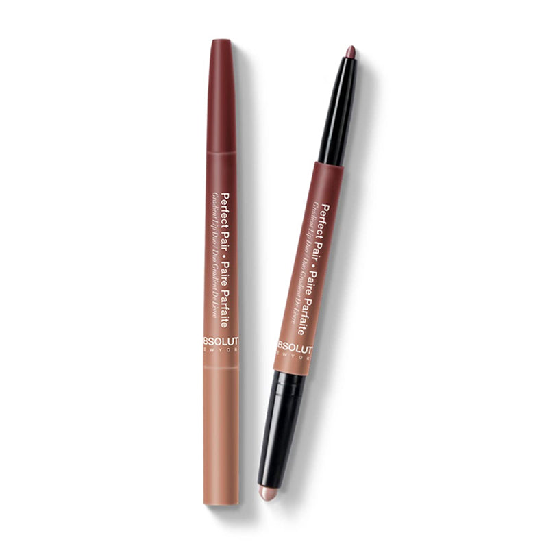 Absolute New York gradient lip duo with two-tone nude and mauve lip colors in sleek packaging
