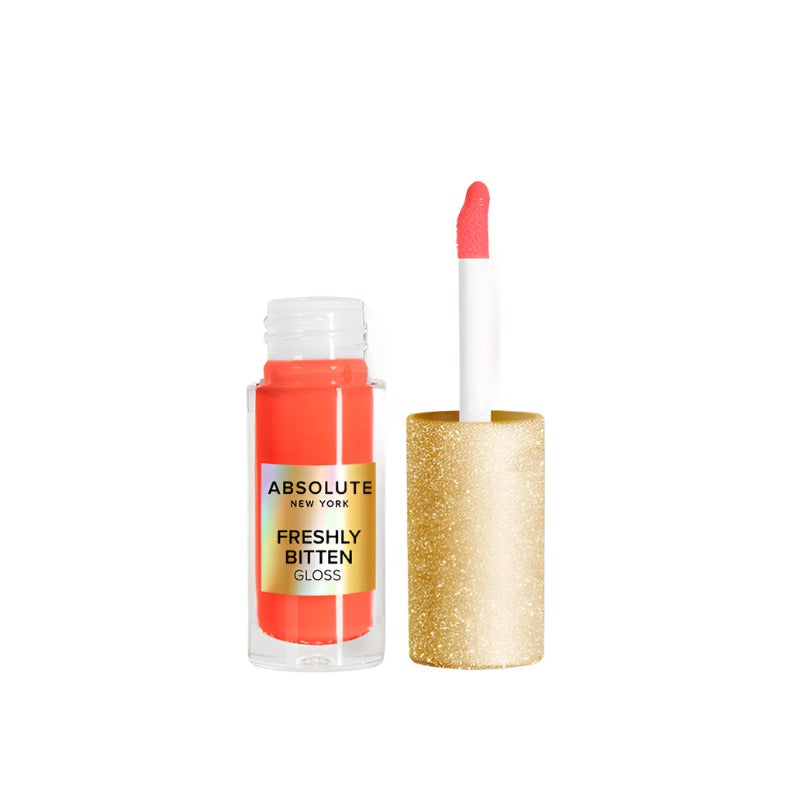 Absolute New York Freshly Bitten Gloss hydrating lip gloss in coral shade with gold cap