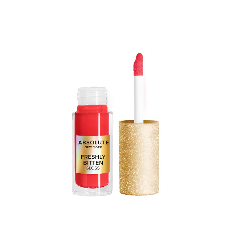 Absolute New York Freshly Bitten hydrating lip gloss in bright red with gold glitter cap