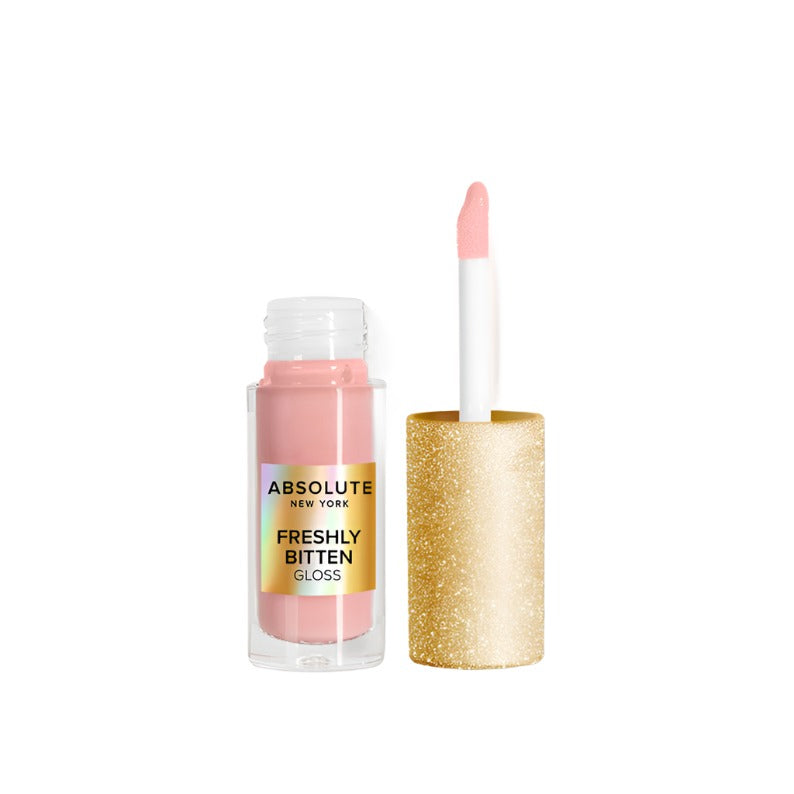 Absolute New York hydrating lip gloss in light pink shade with gold glitter cap and applicator