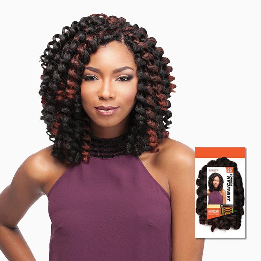 SENSATIONNEL Jamaican Bounce Braid 26 inch curly crochet braids shoulder length black with auburn highlights