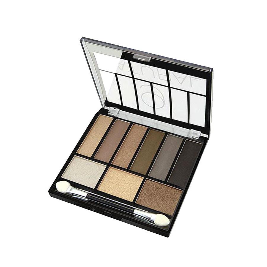 NICKA K 9 color eyeshadow palette in neutral browns and golds with mirror and dual sponge applicator