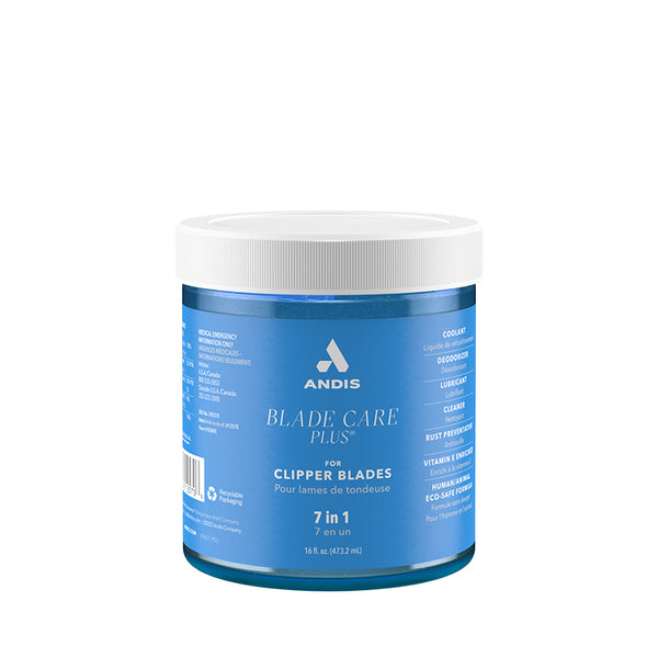 Andis Blade Care Plus Dip Jar blue 16 oz jar for clipper blades rust prevention cleaning and lubrication