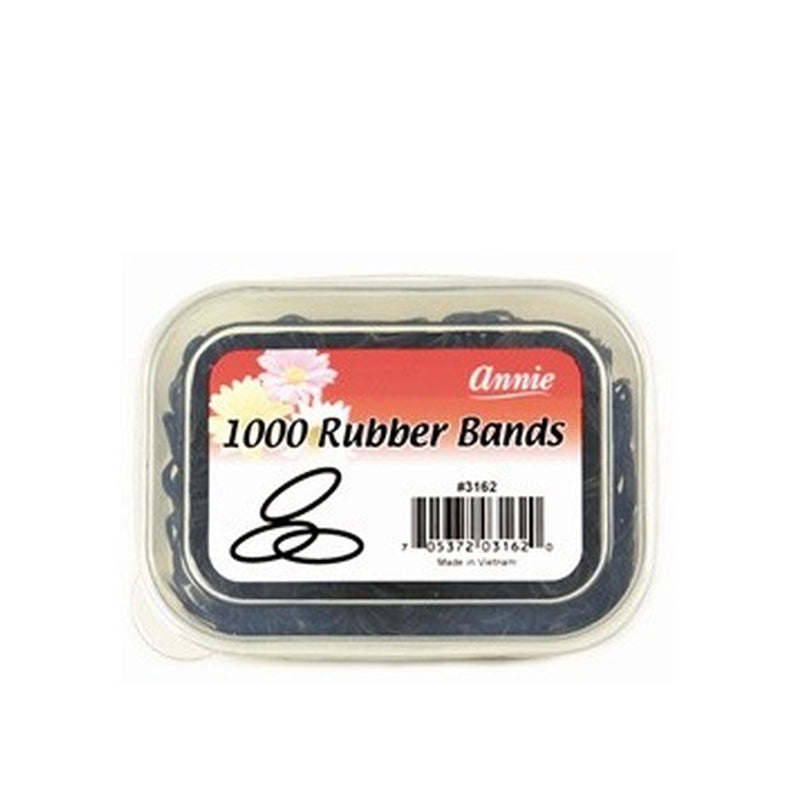 Annie pack of 1000 black hair rubber bands in clear plastic container for hair styling