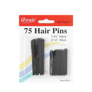 Annie 75 black ball tipped hair pins for styling pack with 50 short and 25 long pins