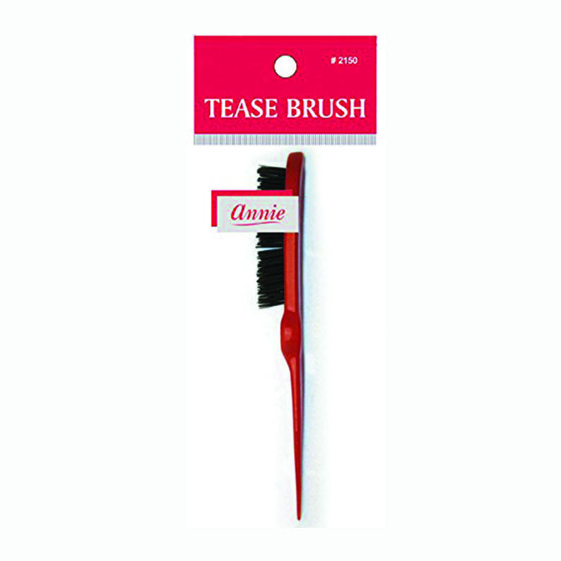 Annie plastic teasing brush for hair with red handle and black bristles in original packaging