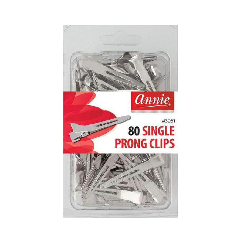 ANNIE pack of 80 silver metal single prong hair clips in clear plastic blister packaging for styling
