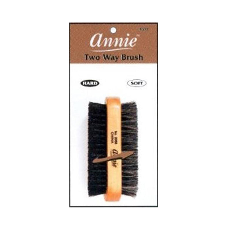 ANNIE two way military hair brush with hard and soft bristles and wooden center handle strap for grooming