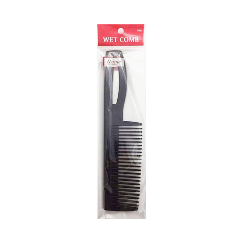 ANNIE wet comb for wigs black dual tooth plastic comb with handle in clear retail packaging