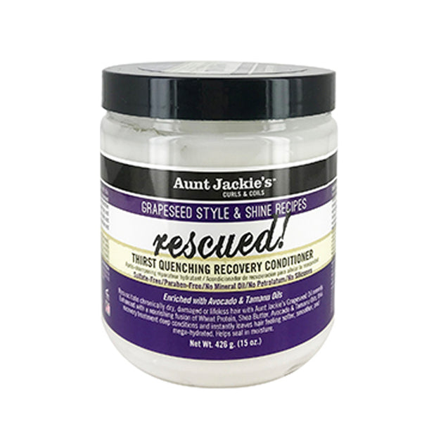 Aunt Jackies jar of rescued thirst recovery grapeseed quenching conditioner for dry damaged curls