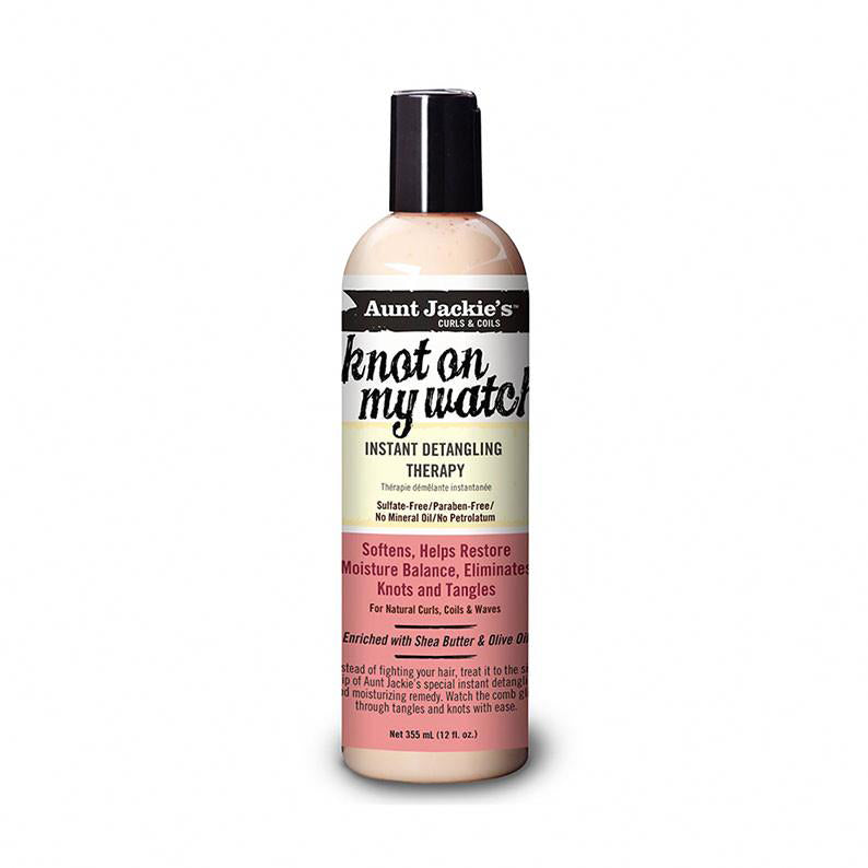 Aunt Jackies Knot On My Watch bottle of instant detangling hair therapy for curly natural hair with shea butter