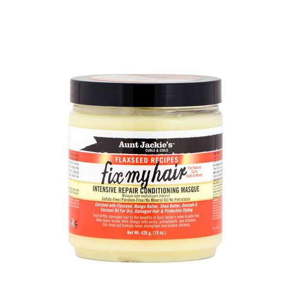 Aunt Jackies Flaxseed Recipes Fix My Hair jar of intensive repair hair masque for dry damaged hair