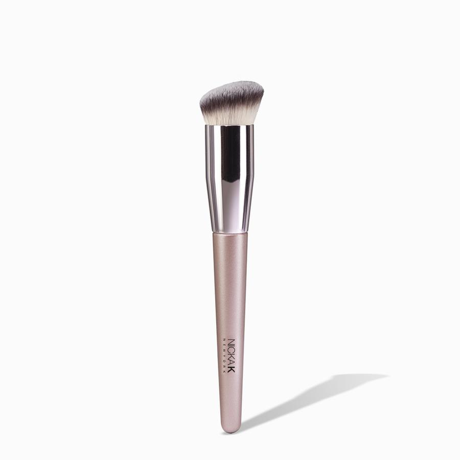 NICKA K angled buffer brush for foundation with dense angled synthetic bristles and rose gold handle