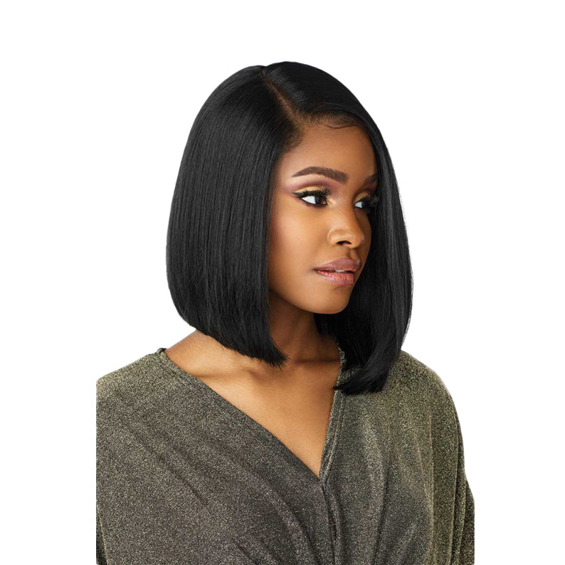 SENSATIONNEL Butta Lace wig human hair sleek angled bob with side part natural black for everyday wear