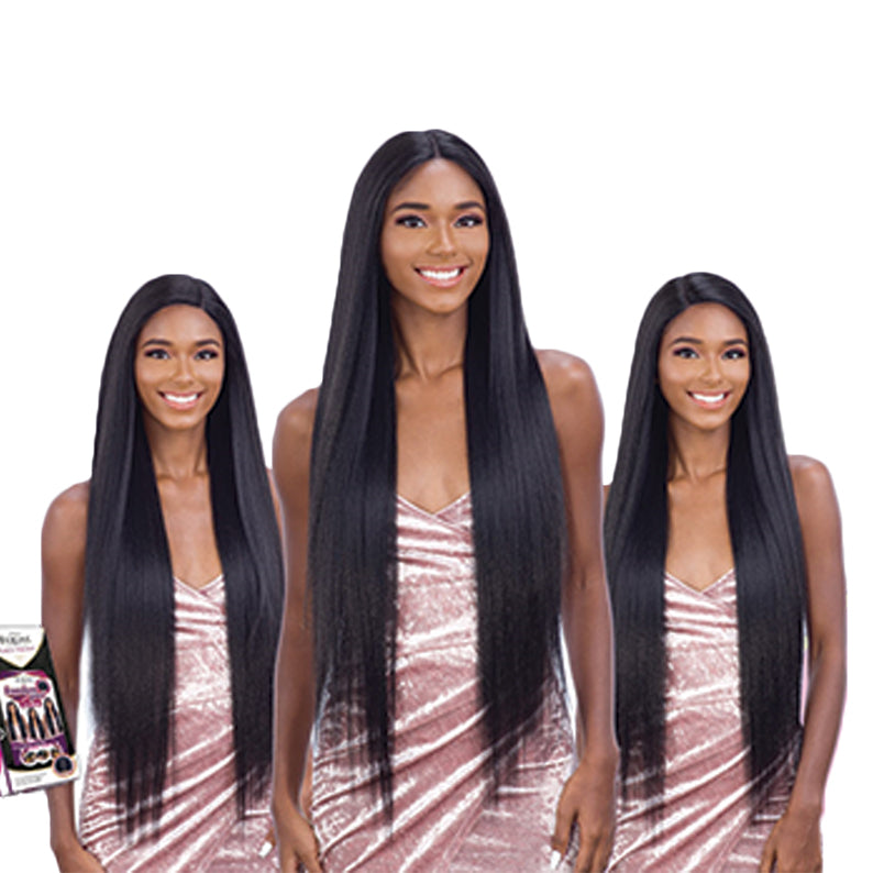SHAKE N GO Freedom Part lace front wig long straight natural black three view middle part