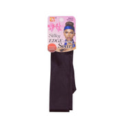 BEAUTY TOWN silky edge laying scarf black satin head wrap in retail packaging with model image