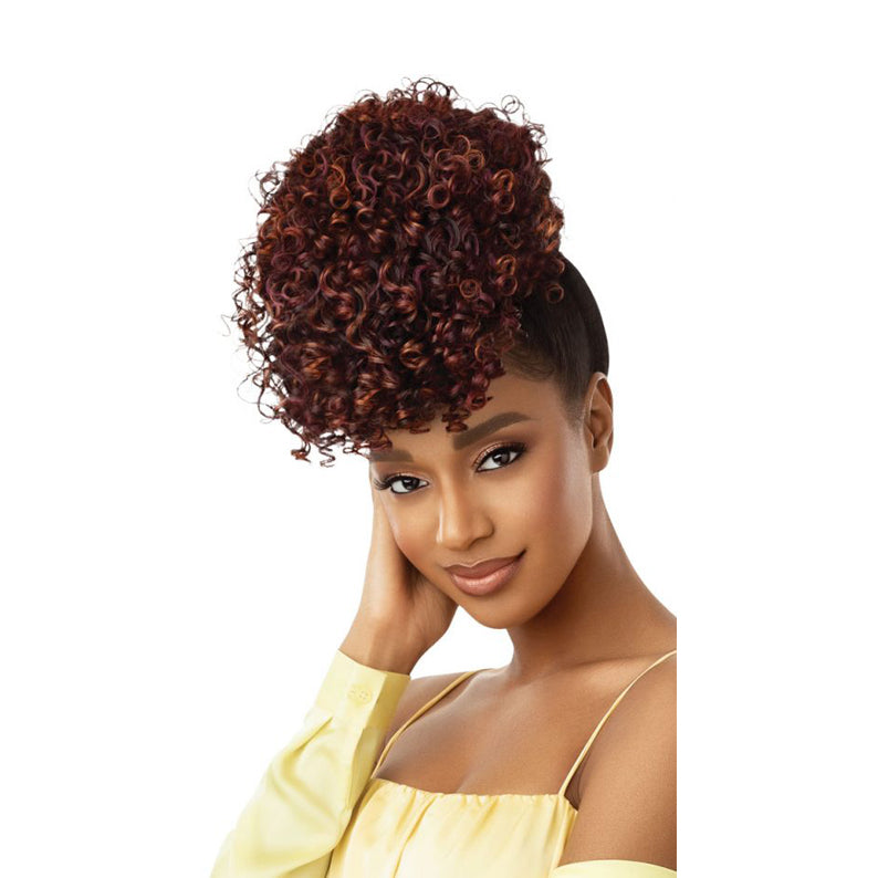 OUTRE synthetic half wig beach waves voluminous curly auburn ponytail hairpiece on model