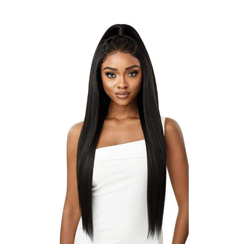 OUTRE 13x6 lace frontal wig long straight black with baby hair half up pony sleek natural hairline