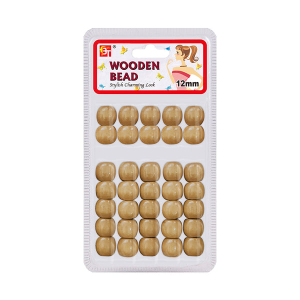 BEAUTY TOWN beige wooden hair beads 12mm stylish hair accessories in packaging