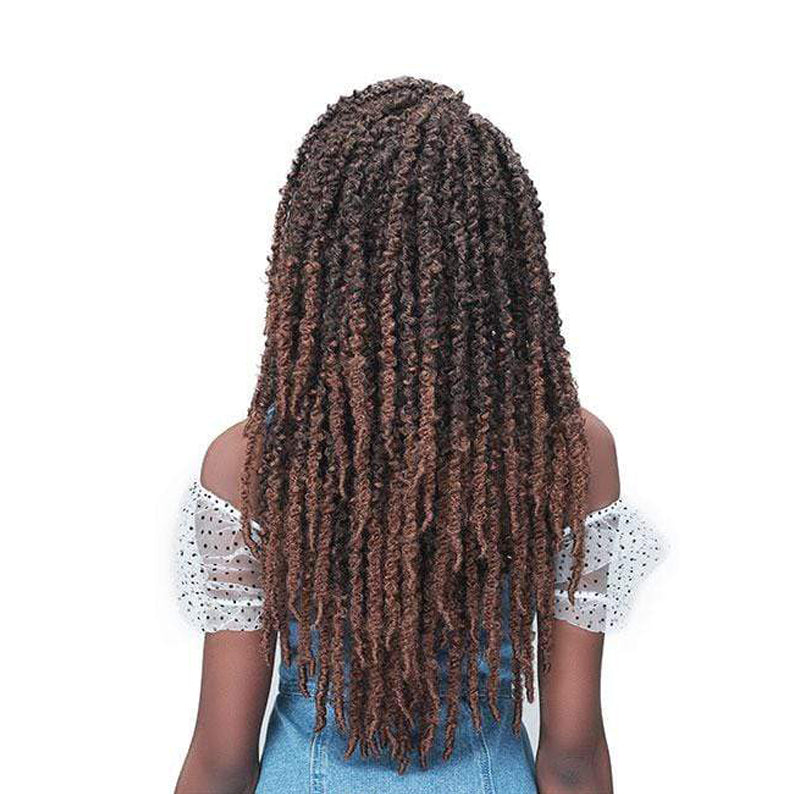 BOBBI BOSS Butterfly locs lace front wig long brown ombre textured locs protective style back view