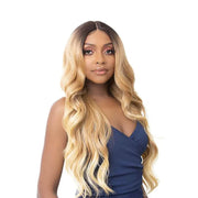 ITS A WIG long blonde ombre HD lace wig with center part loose waves on model