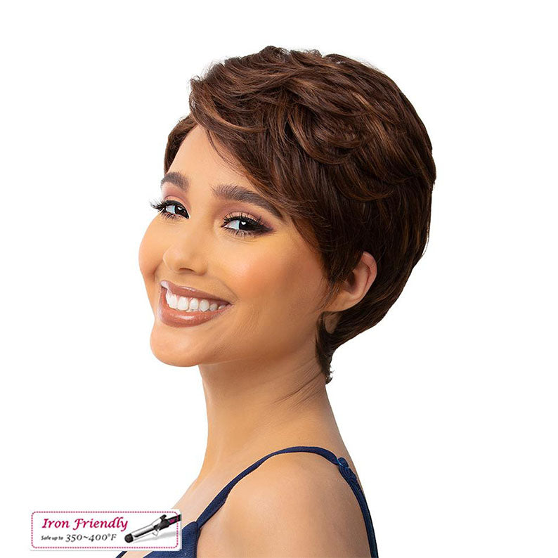 ITS A WIG short layered brown pixie premium synthetic wig for women iron friendly styling