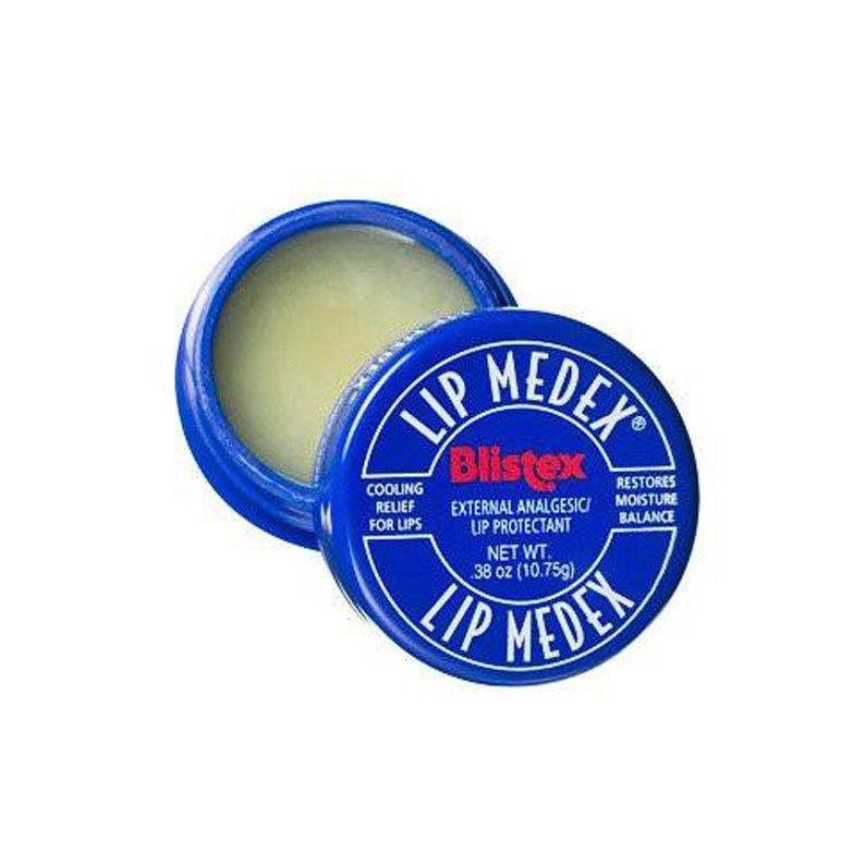 Blistex Lip Medex lip balm in blue container providing cooling relief and moisture balance for lips